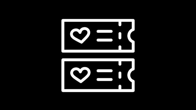 Two white tickets with hearts on a black background, symbolizing love and events