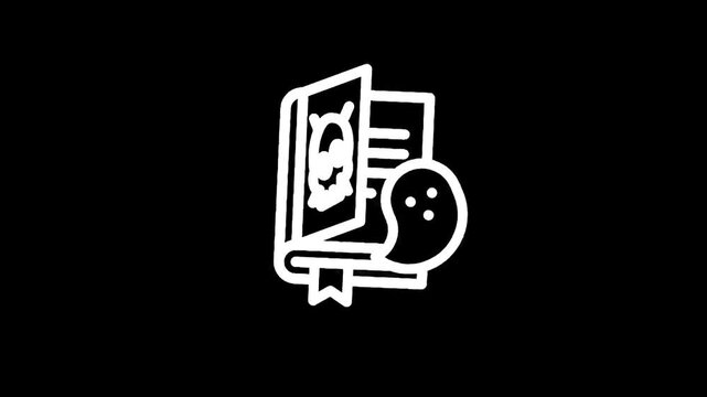 Open book with skull and ghost icon, representing horror stories and supernatural tales