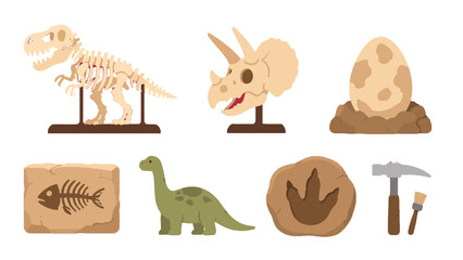 Cartoon dinosaur fossils and prehistoric excavation icons set © Andrei