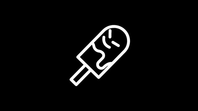 Simple white outline of a popsicle with dripping chocolate on a black background