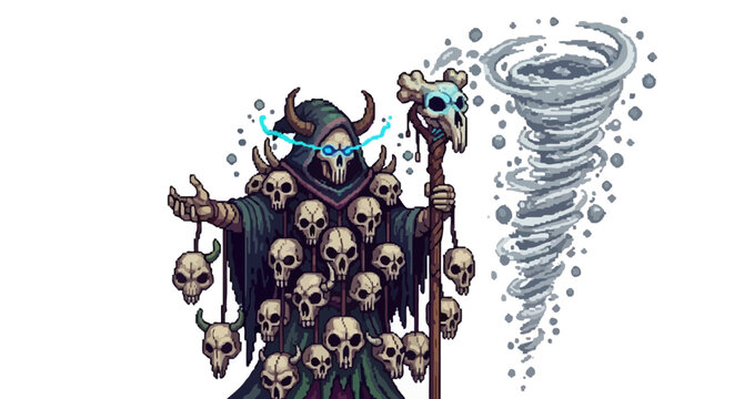 Dark Wizard Conjuring a Powerful Tornado Spell.
