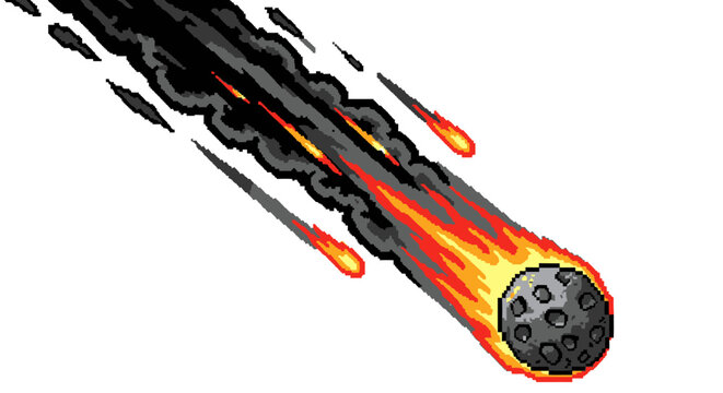 Fiery Meteorite Streaking Through Space Leaving Trail of Smoke.