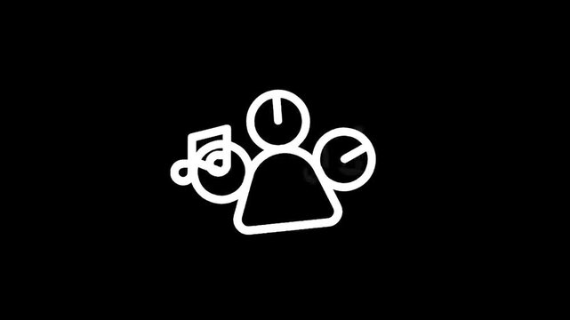 Abstract icon representing a person surrounded by musical notes and audio controls