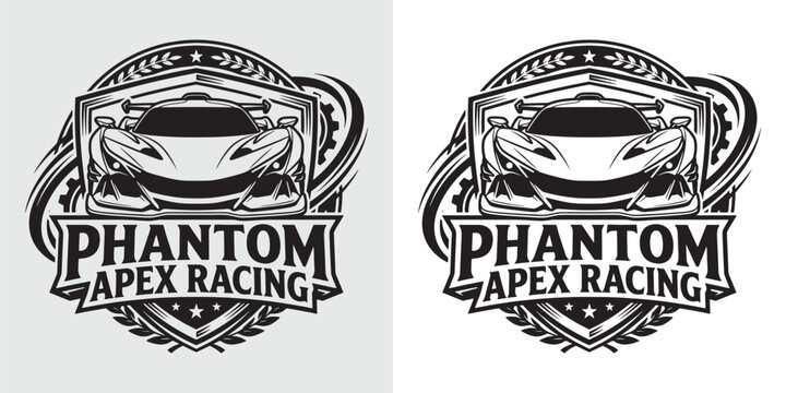 Luxury Racing Team Logo Emblem with Supercar and Laurel