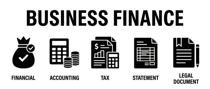 Business finance icons set, financial accounting tax statement and legal document