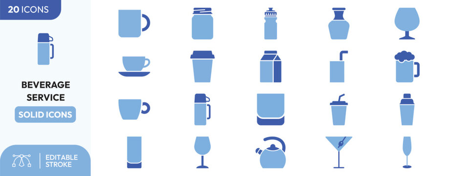 Drinkware Essentials Flat Line Icons Set.