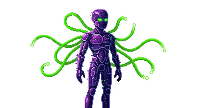 Futuristic Purple Android with Green Tentacles.