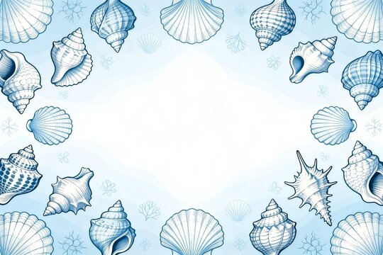 Blue Seashell Border Design with Oceanic Elements