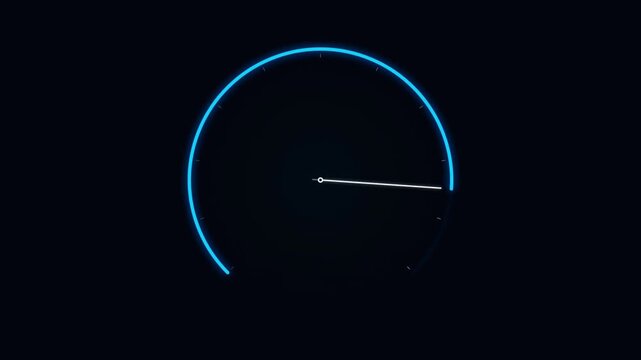 Analogue Speedometer with Glowing Blue Neon Gauge and Accelerating Needle