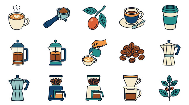 Various coffee brewing methods and equipment illustrated