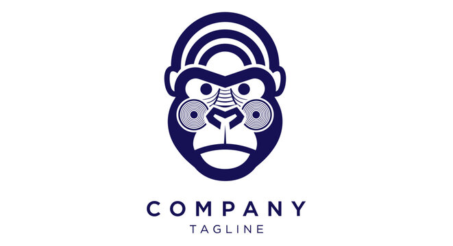 Artistic gorilla face logo with concentric patterns, bold lines, and symmetrical design
