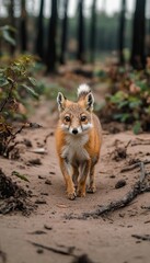 Fototapeta premium A Majestic Fox Roaming Through a Serene Forest, Capturing the Essence of Wilderness and Nature