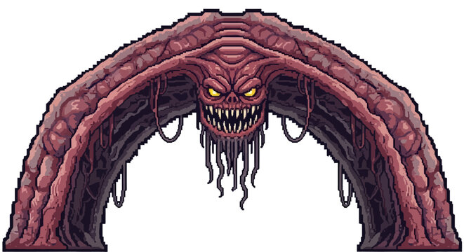Grotesque Monster Archway with Fangs and Tentacles.