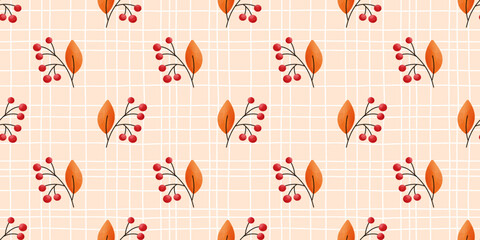 Autumn linear pattern cover for thanksgiving leaf and seamless leaves bg. Watercolor background with acorn foliage design and maple textile for vintage illustration. Geometric doodle graphic. © alia.kurianova