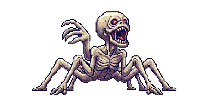 Horrifying Spider Skeleton Monster with Red Eyes.