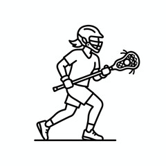 Fototapeta premium Female lacrosse player running with a stick in line art style.