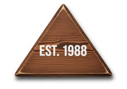 Brown triangular chocolate bar with est. 1988 text