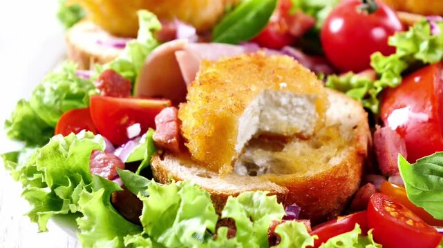 fried goat cheese salad with croutons