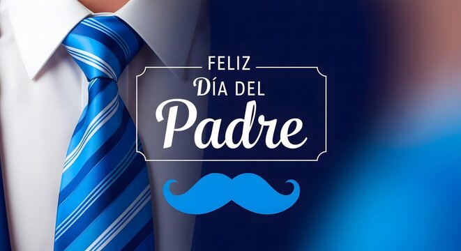 Happy fathers day greeting card with blue tie and mustache feliz dia del padre