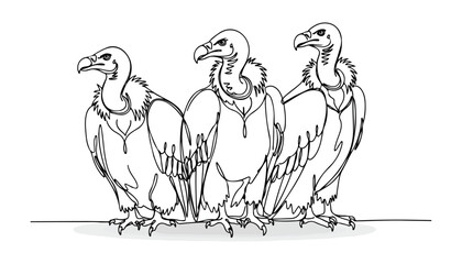 Continuous Simple black line art drawing set of vulture bird in a minimalist style on a white background. © shoshi