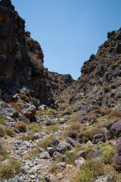 Mountain area at the Mediterranean sea, in Kato Zakros in eastern Crete island, Greece.