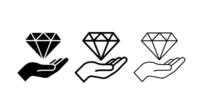 Diamond in Hand Icon Representing Value, Luxury, and Trust