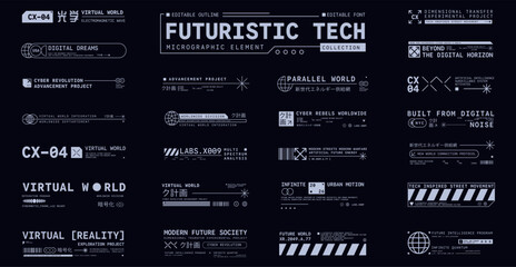 Fototapeta na wymiar Set of Micrographic element Futuristic UI Cyber Futuristic technology Collection