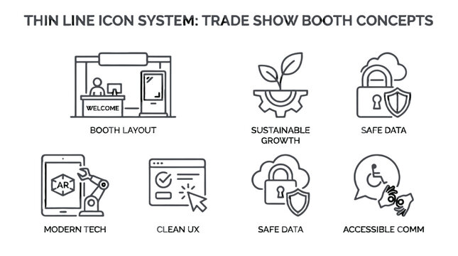 Thin line icon set for trade show booth and event concepts