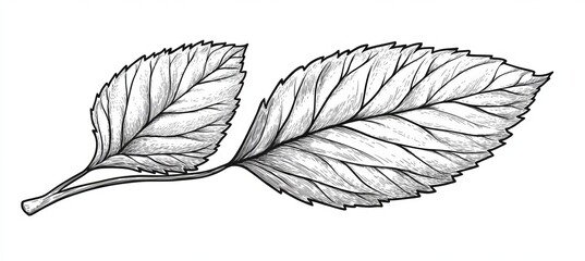 Obraz premium Elegant Botanical Line Drawing of a Leafy Branch with Detailed Patterns on a Soft Background Art