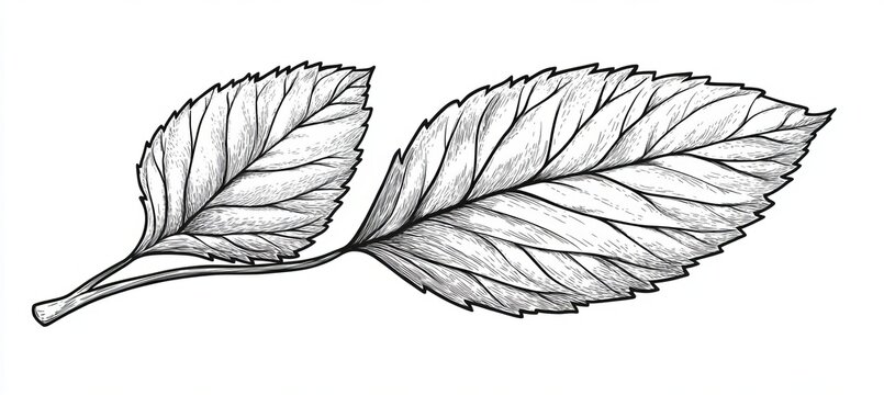 Elegant Botanical Line Drawing of a Leafy Branch with Detailed Patterns on a Soft Background Art