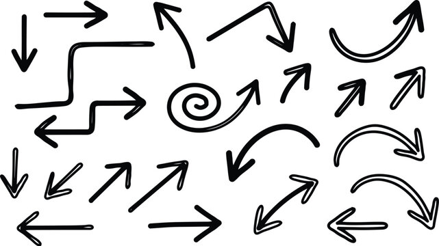 A collection of various arrows pointing in different directions on a white background