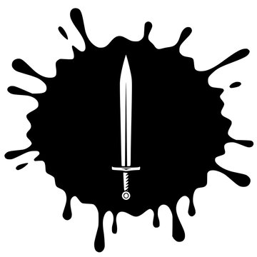 Sword Silhouette | Medieval Knight Blade Icon | Black Ink Splatter Graphic Element