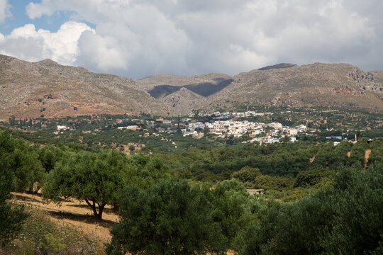 View over Zaros, in the mountainous regions of central Crete, Greece.