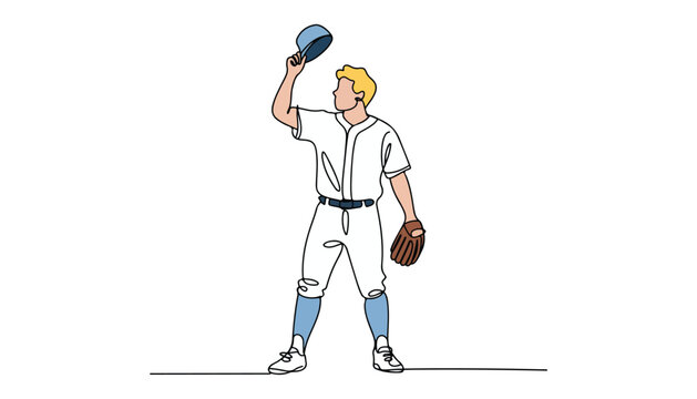 One continuous line illustration of an baseball player , isolated on white background.