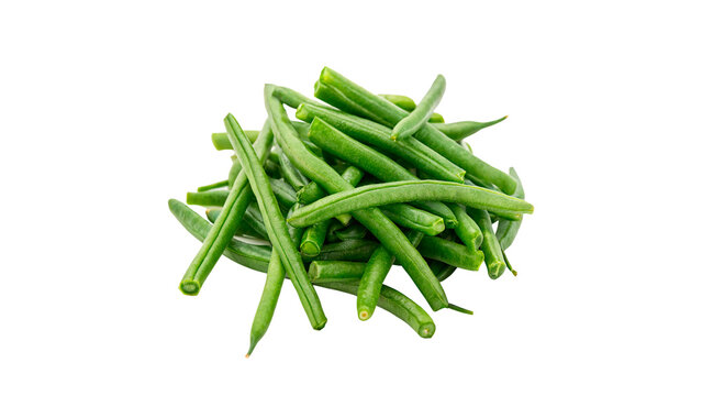Bunch of fresh green beans string beans ready for healthy cooking isolated on transparent background cut out