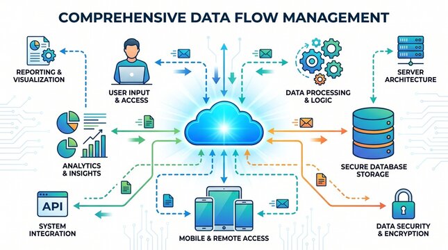 Automation workflow for comprehensive data flow management with cloud storage and remote access