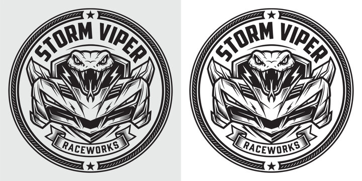 Storm Viper raceworks circular badge with snake and supercar