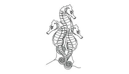 Continuous Simple black line art drawing set of seahorse in a minimalist style on a white background. © shoshi