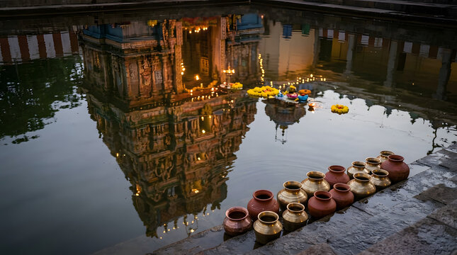 Nirjala ekadashi lord vishnu celebration with temple tank reflection