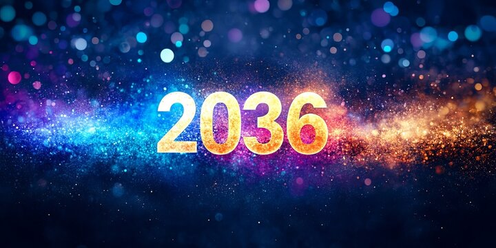 Radiant Display Invites Festive Celebrations for Year 2036 with Illuminated Numerals and Decorations