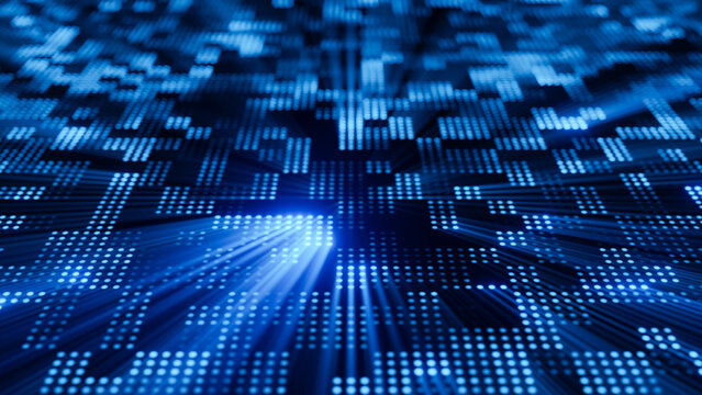 Abstract blue digital dot grid with futuristic technology background.