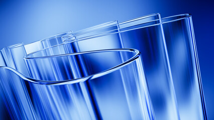 Naklejka na ściany i meble Transparent glass panels with blue reflective abstract background.
