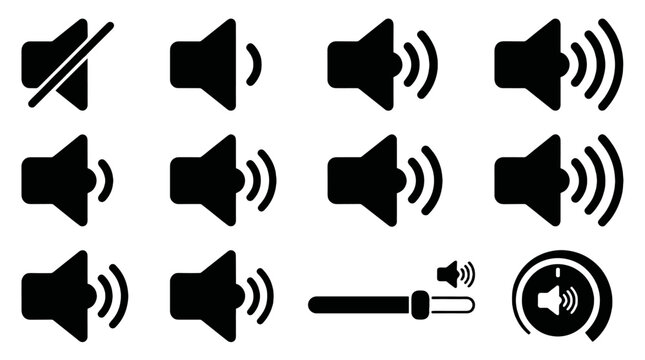 Set of speaker volume and audio control icons