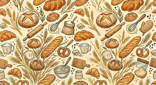 Vintage Bakery Seamless Pattern