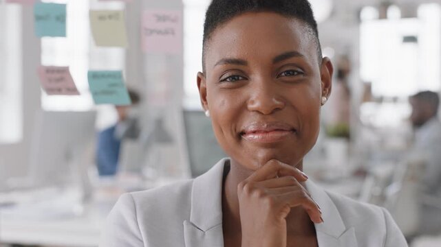 Business, office and face of woman by glass wall for task management, planner and advertising agency. Happy, professional and portrait of person with confidence for marketing career, about us and job