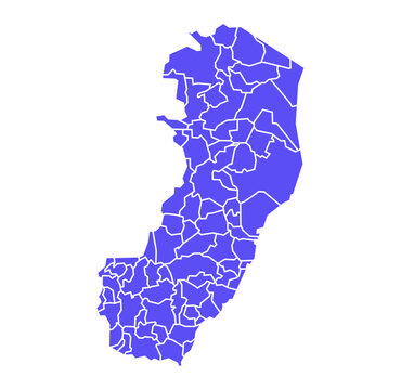 Esp&iacute;rito Santo state map with all municipality boundaries in blue color with clear outlines
