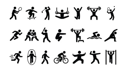 Collection of sport and fitness icons showing various athletic activities and exercise silhouettes © ABDULLAH