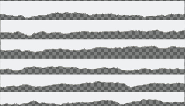 Set of torn paper edges ripped paper borders with shadow blank white paper sheets vector