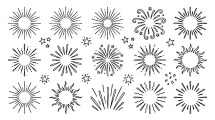Obraz premium Hand drawn sunburst and sparkle star set collection