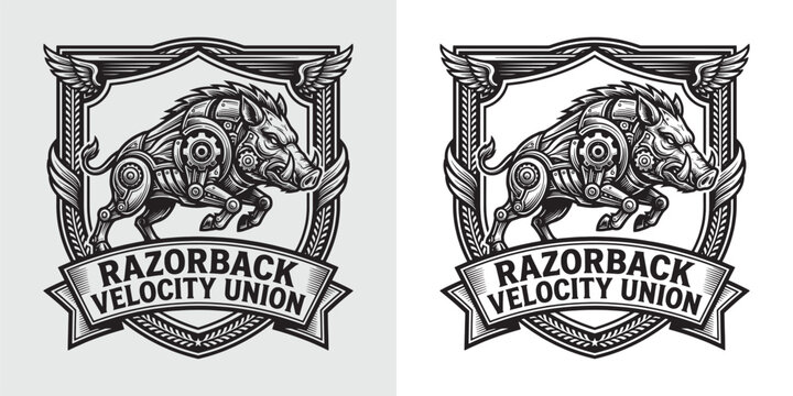 Razorback Velocity Union Mechanical Boar Logo Design